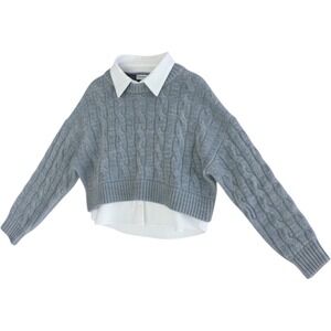 Sweater Girls 12-14 Gloria Jeans Grey Cable Knit 2-in-1 Layered Sweater Girls